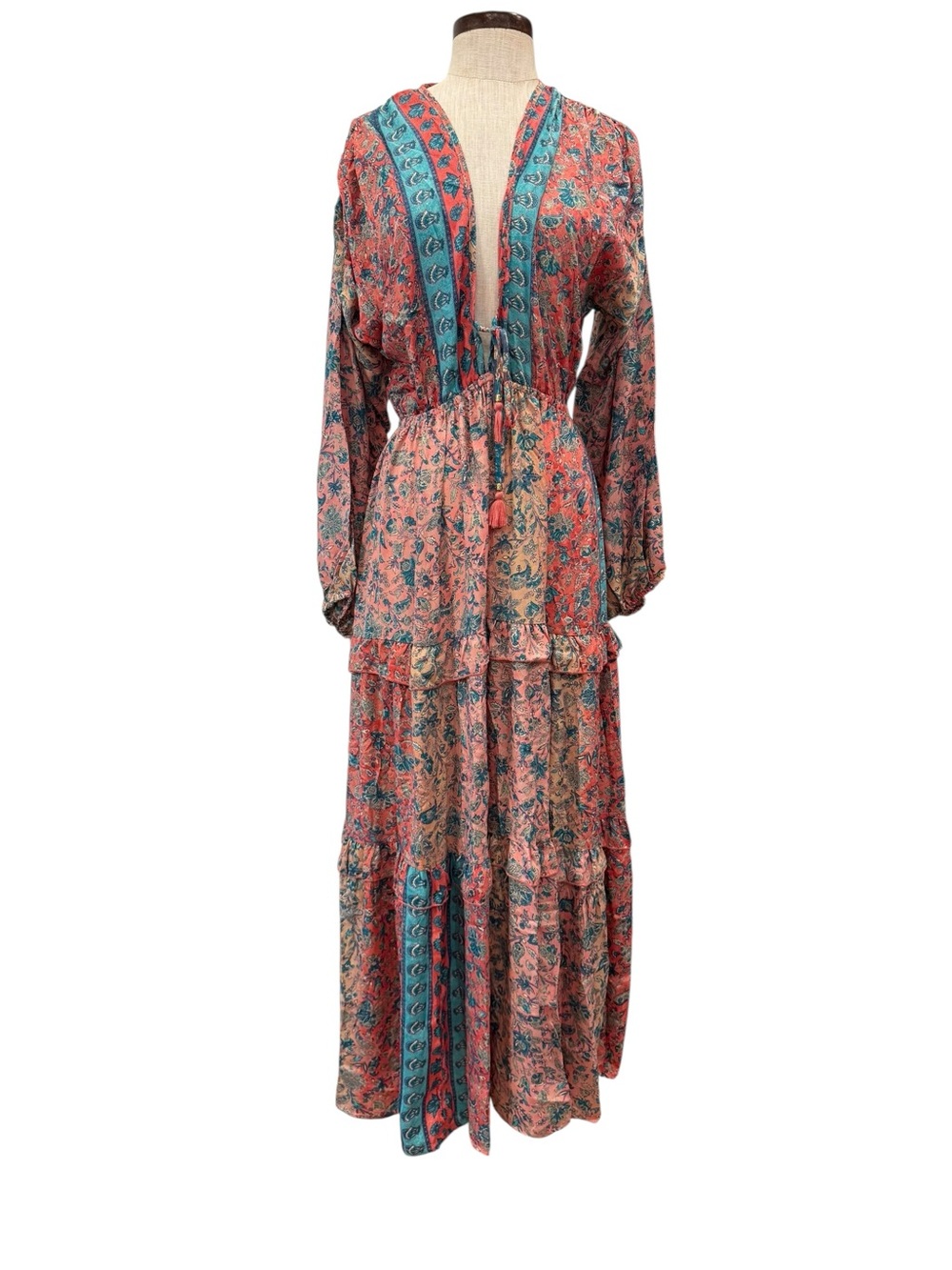 Karma Highway one size balloon sleeve tiered maxi dress bohemian print